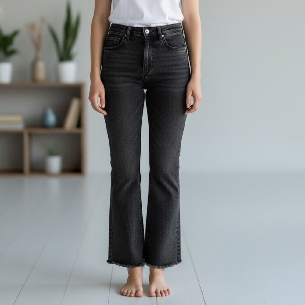 ZARA Bootcut Jeans Womens 4/24x24 Black Wash Raw Hem High Rise  Denim